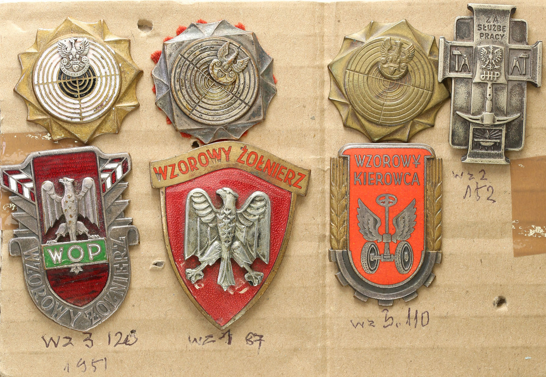 Odznaki Wzorowy Kierowca, Wzorowy Żołnierz, Odznaki strzeleckie, za służbę zestaw 7 sztuk